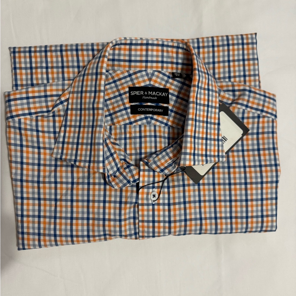 Men's Orange and Blue Checkered Shirt